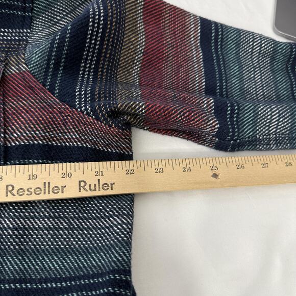 L.L.Bean Shirt Jacket Womens Large Blue Green Stripe Flannel Shacket Oversized - Picture 7 of 8